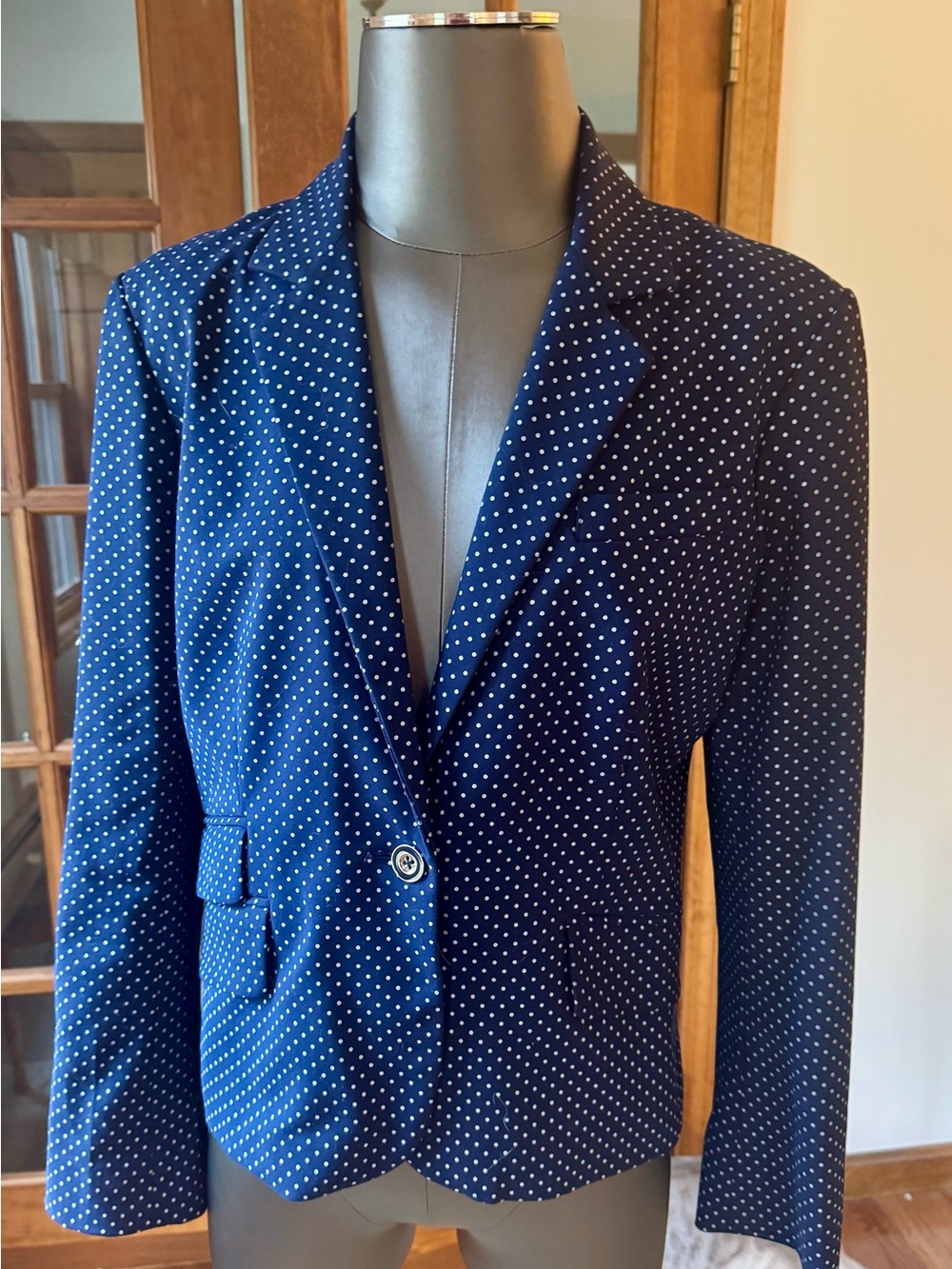 Navy Polka Dot Single-Button Women's Blazer
